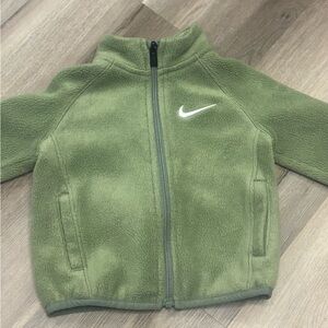 Nike Kids Olive Green Puffer Fleece Jacket with White Swoosh